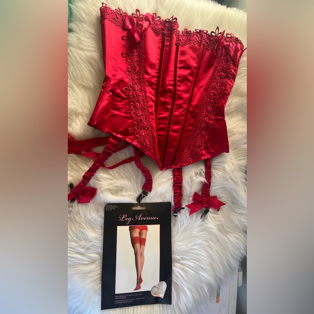 Leg Avenue Scarlet Satin Corset with Lace Accents